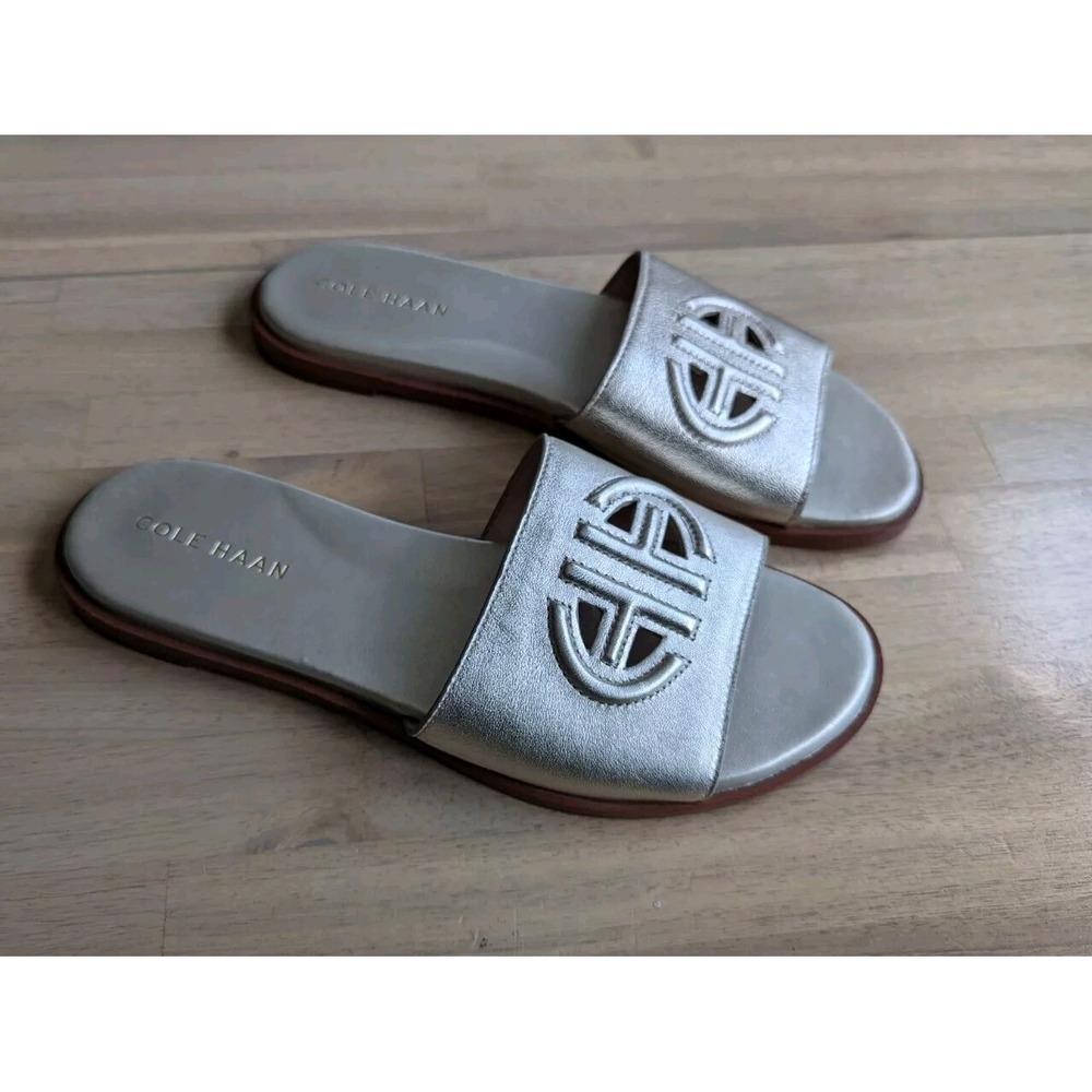 Cole Haan Women's  Flynn Logo Slide‎ Sandal- Gold Leather